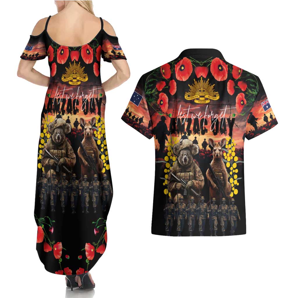 Australia ANZAC Day Couples Matching Summer Maxi Dress and Hawaiian Shirt Kangaroo and Koala Soldier - Forever in My Thoughts LT03 - Polynesian Pride