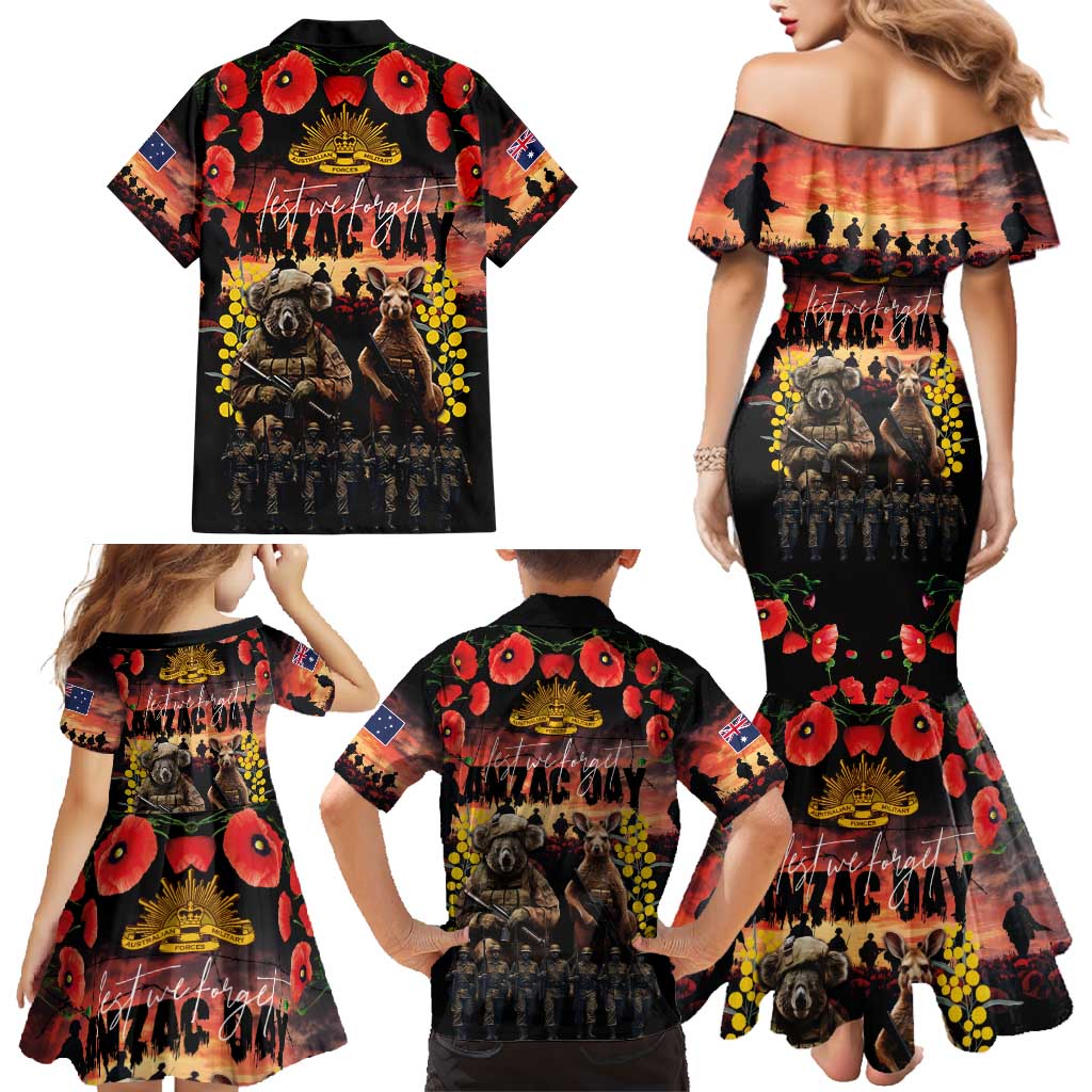 Australia ANZAC Day Family Matching Mermaid Dress and Hawaiian Shirt Kangaroo and Koala Soldier - Forever in My Thoughts LT03 - Polynesian Pride