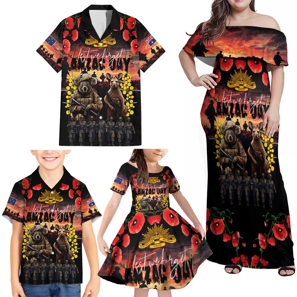 Australia ANZAC Day Family Matching Off Shoulder Maxi Dress and Hawaiian Shirt Kangaroo and Koala Soldier - Forever in My Thoughts LT03 - Polynesian Pride