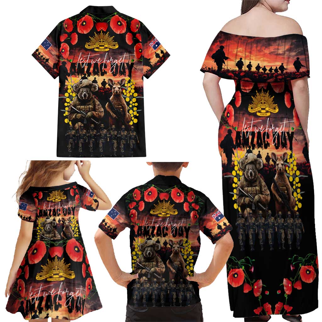 Australia ANZAC Day Family Matching Off Shoulder Maxi Dress and Hawaiian Shirt Kangaroo and Koala Soldier - Forever in My Thoughts LT03 - Polynesian Pride