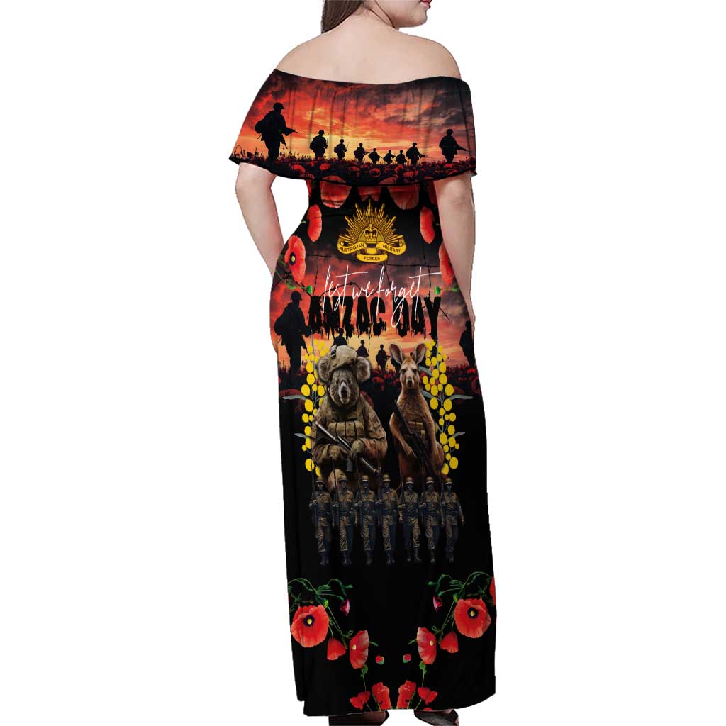 Australia ANZAC Day Family Matching Off Shoulder Maxi Dress and Hawaiian Shirt Kangaroo and Koala Soldier - Forever in My Thoughts LT03 - Polynesian Pride