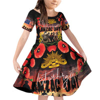 Australia ANZAC Day Family Matching Off Shoulder Short Dress and Hawaiian Shirt Kangaroo and Koala Soldier - Forever in My Thoughts LT03 Daughter's Dress Black - Polynesian Pride