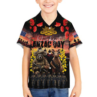 Australia ANZAC Day Family Matching Puletasi and Hawaiian Shirt Kangaroo and Koala Soldier - Forever in My Thoughts LT03 Son's Shirt Black - Polynesian Pride