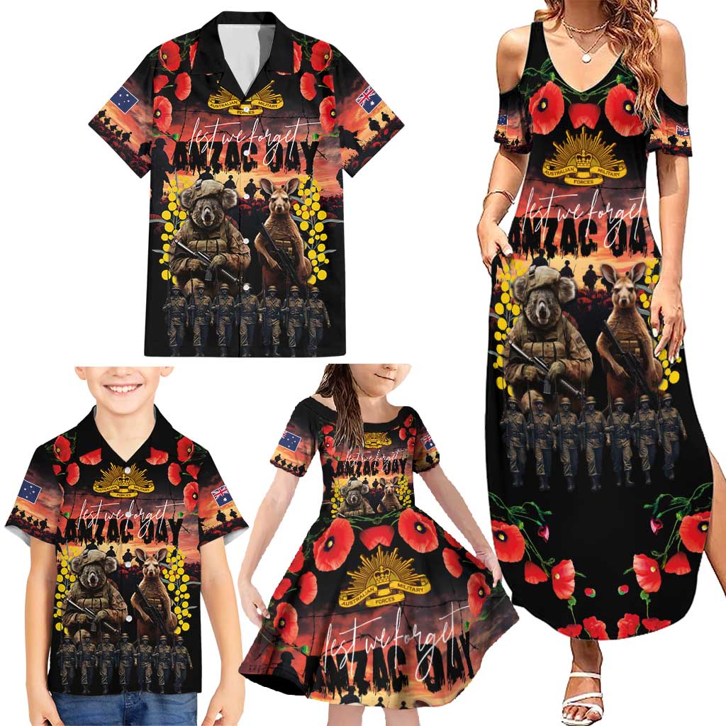 Australia ANZAC Day Family Matching Summer Maxi Dress and Hawaiian Shirt Kangaroo and Koala Soldier - Forever in My Thoughts LT03 - Polynesian Pride