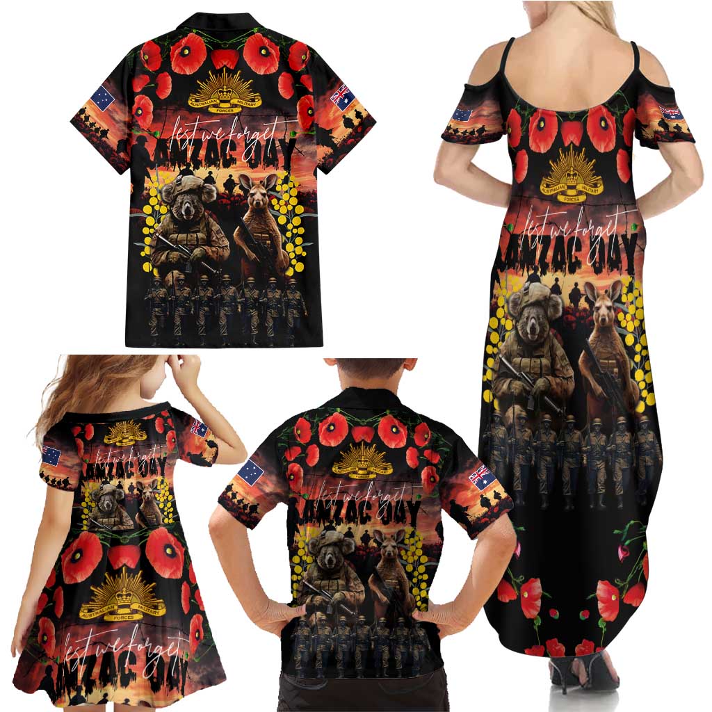 Australia ANZAC Day Family Matching Summer Maxi Dress and Hawaiian Shirt Kangaroo and Koala Soldier - Forever in My Thoughts LT03 - Polynesian Pride