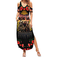 Australia ANZAC Day Family Matching Summer Maxi Dress and Hawaiian Shirt Kangaroo and Koala Soldier - Forever in My Thoughts LT03 Mom's Dress Black - Polynesian Pride