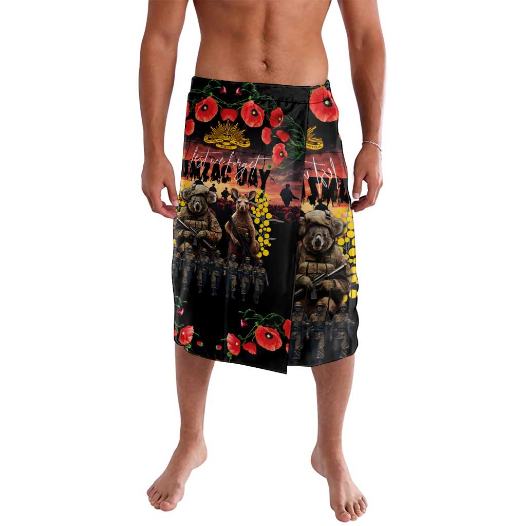 Australia ANZAC Day Lavalava Kangaroo and Koala Soldier - Forever in My Thoughts LT03 Black - Polynesian Pride