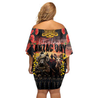 Australia ANZAC Day Off Shoulder Short Dress Kangaroo and Koala Soldier - Forever in My Thoughts LT03 - Polynesian Pride