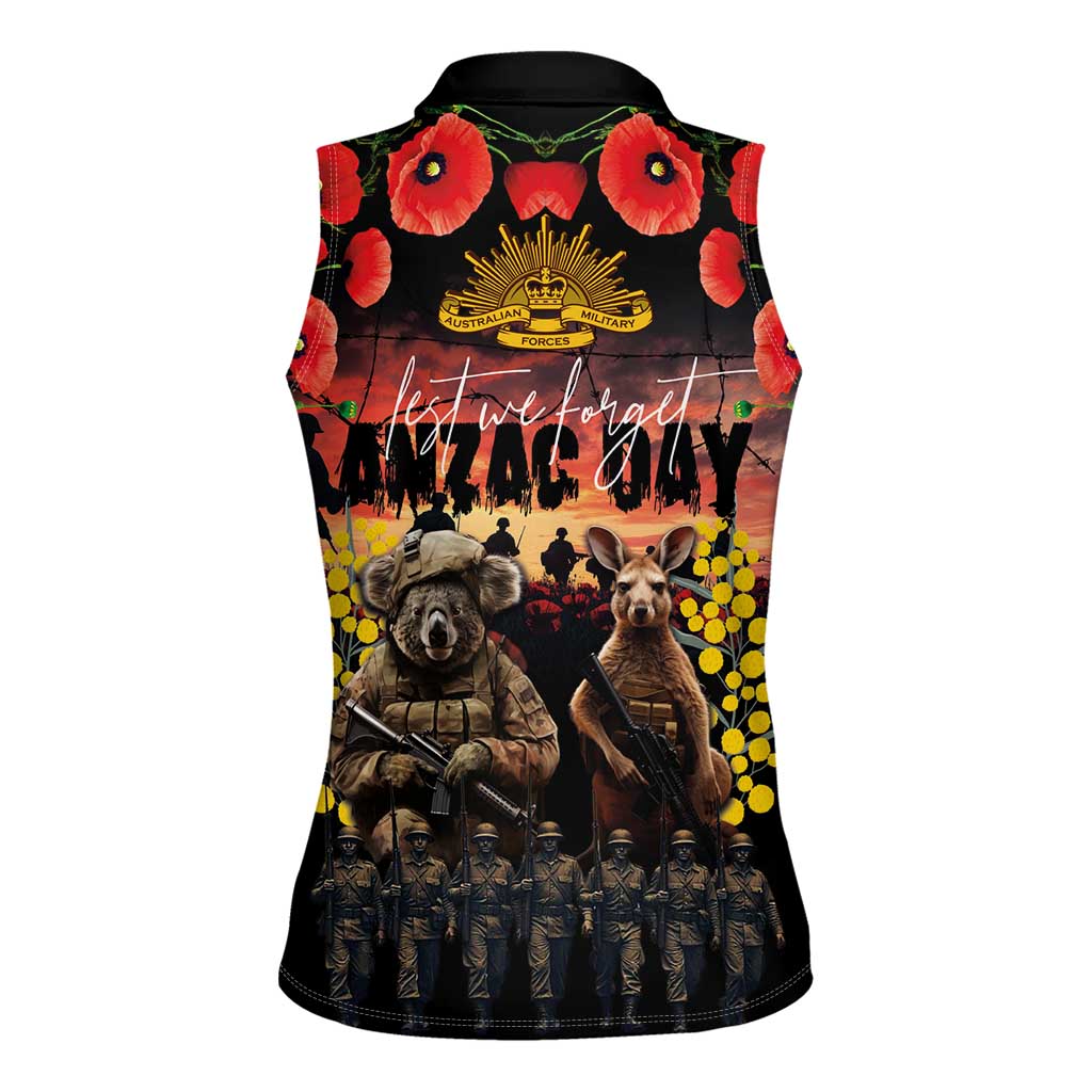 Australia ANZAC Day Women Sleeveless Polo Shirt Kangaroo and Koala Soldier - Forever in My Thoughts LT03 - Polynesian Pride