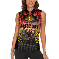 Australia ANZAC Day Women Sleeveless Polo Shirt Kangaroo and Koala Soldier - Forever in My Thoughts LT03 - Polynesian Pride