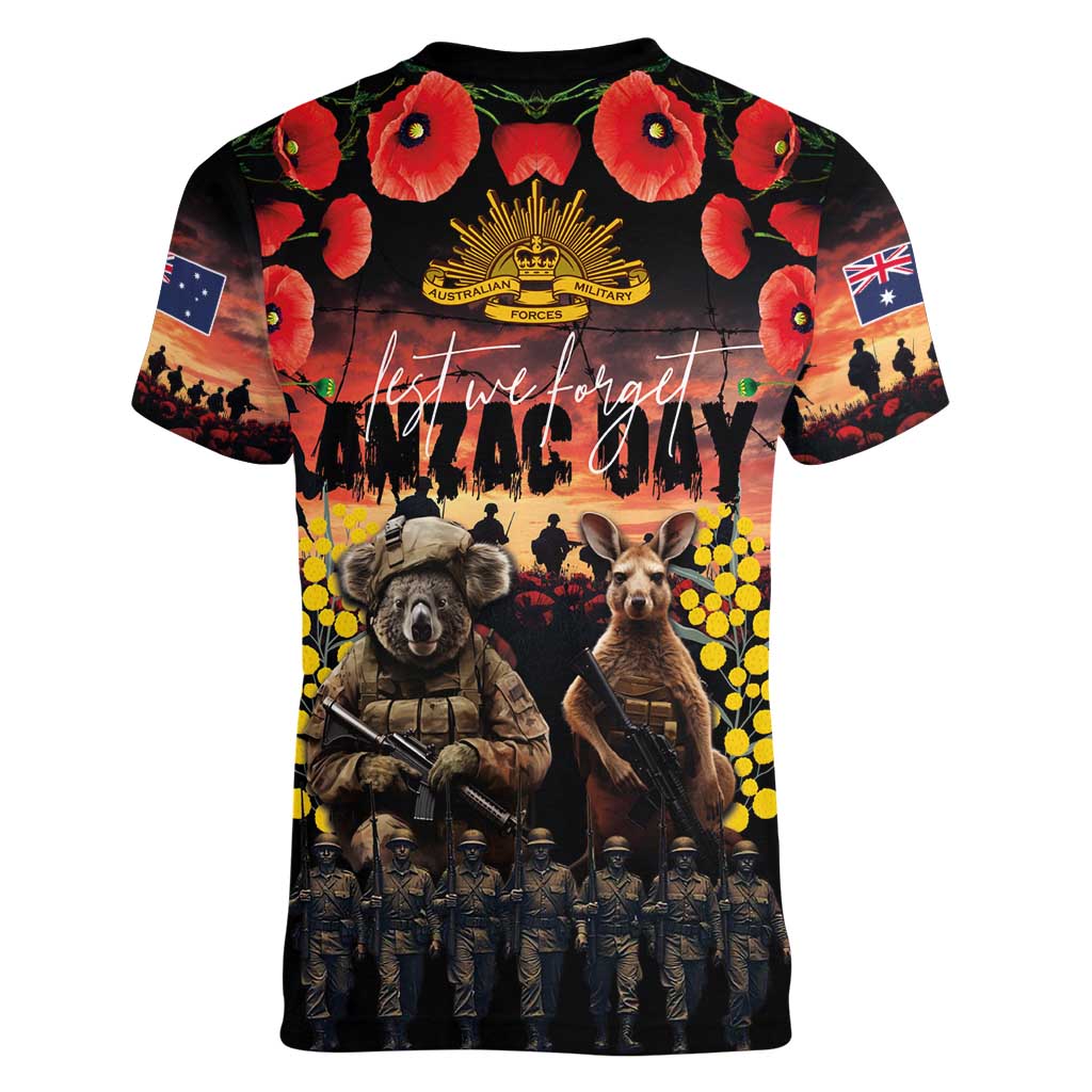 Australia ANZAC Day Women V-Neck T-Shirt Kangaroo and Koala Soldier - Forever in My Thoughts LT03 - Polynesian Pride