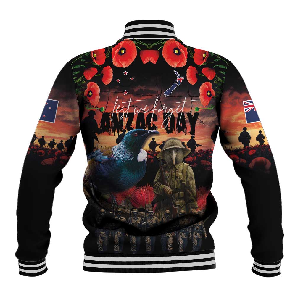 New Zealand ANZAC Day Baseball Jacket Tui Bird and Kiwi Bird Soldier - Forever in My Thoughts LT03 - Polynesian Pride
