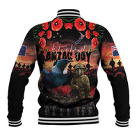 New Zealand ANZAC Day Baseball Jacket Tui Bird and Kiwi Bird Soldier - Forever in My Thoughts LT03 - Polynesian Pride