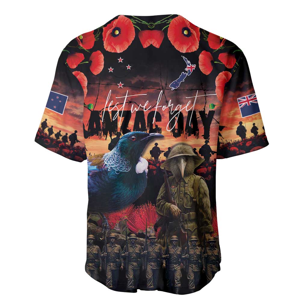 New Zealand ANZAC Day Baseball Jersey Tui Bird and Kiwi Bird Soldier - Forever in My Thoughts LT03 - Polynesian Pride