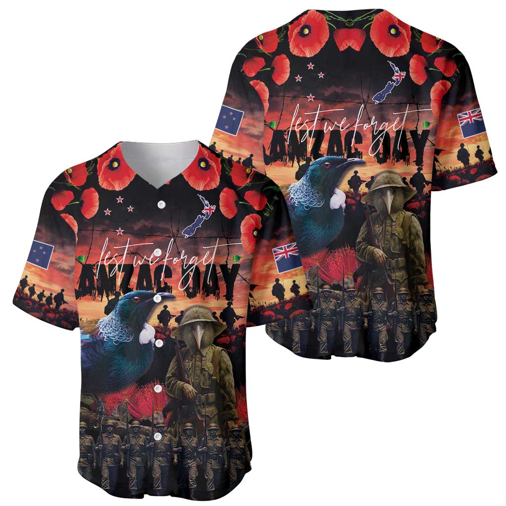 New Zealand ANZAC Day Baseball Jersey Tui Bird and Kiwi Bird Soldier - Forever in My Thoughts LT03 - Polynesian Pride