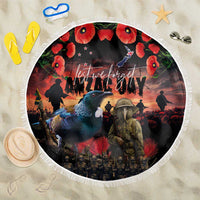 New Zealand ANZAC Day Beach Blanket Tui Bird and Kiwi Bird Soldier - Forever in My Thoughts LT03 One Size 150cm Black - Polynesian Pride