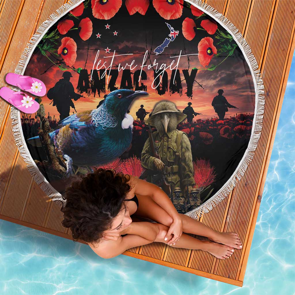 New Zealand ANZAC Day Beach Blanket Tui Bird and Kiwi Bird Soldier - Forever in My Thoughts LT03 - Polynesian Pride