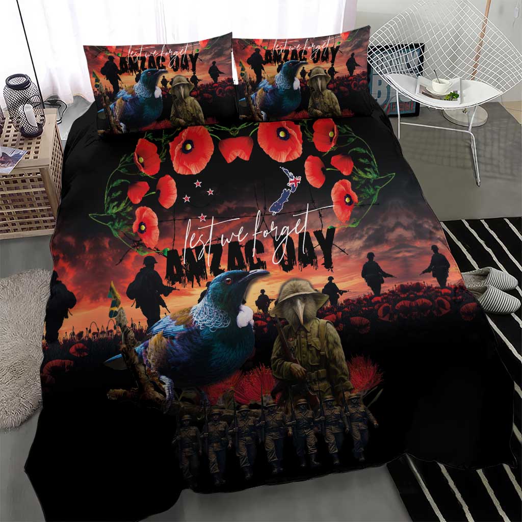 New Zealand ANZAC Day Bedding Set Tui Bird and Kiwi Bird Soldier - Forever in My Thoughts LT03 - Polynesian Pride