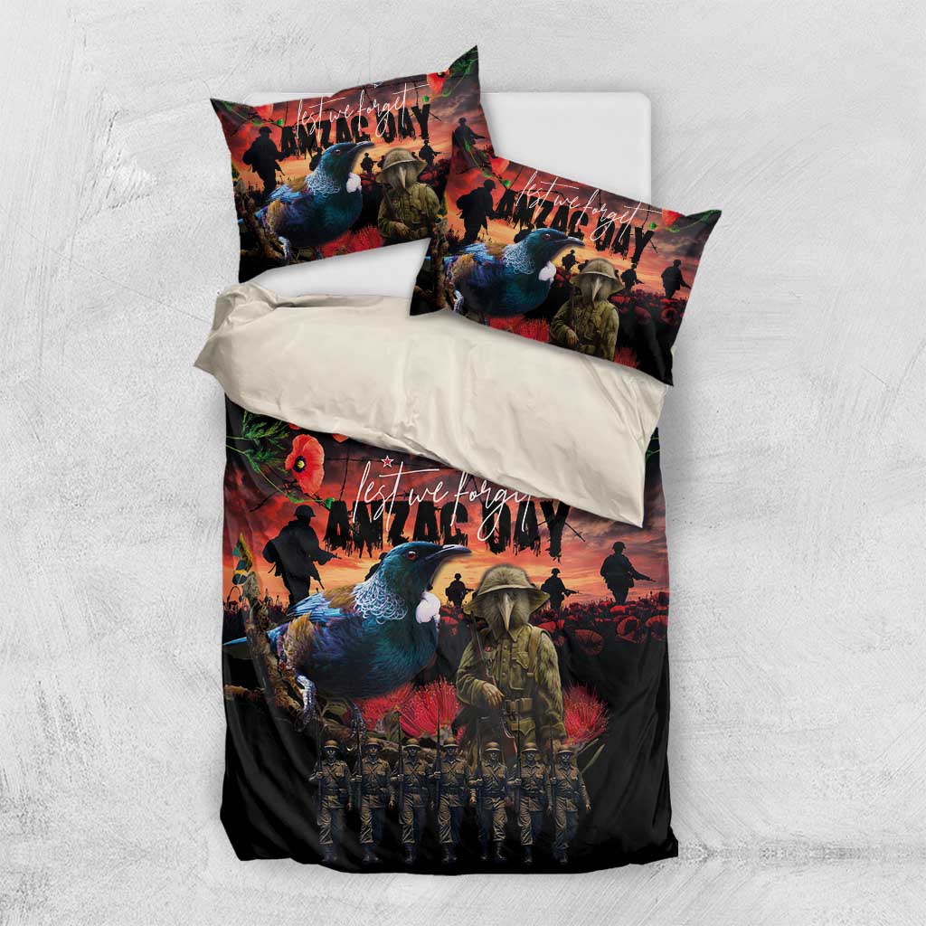 New Zealand ANZAC Day Bedding Set Tui Bird and Kiwi Bird Soldier - Forever in My Thoughts LT03 US Twin 172cm x 218cm Black - Polynesian Pride
