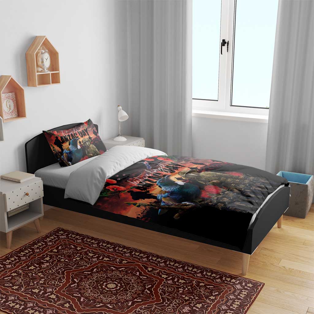 New Zealand ANZAC Day Bedding Set Tui Bird and Kiwi Bird Soldier - Forever in My Thoughts LT03 - Polynesian Pride