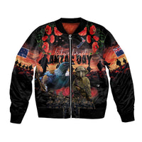 New Zealand ANZAC Day Bomber Jacket Tui Bird and Kiwi Bird Soldier - Forever in My Thoughts LT03 Unisex Black - Polynesian Pride