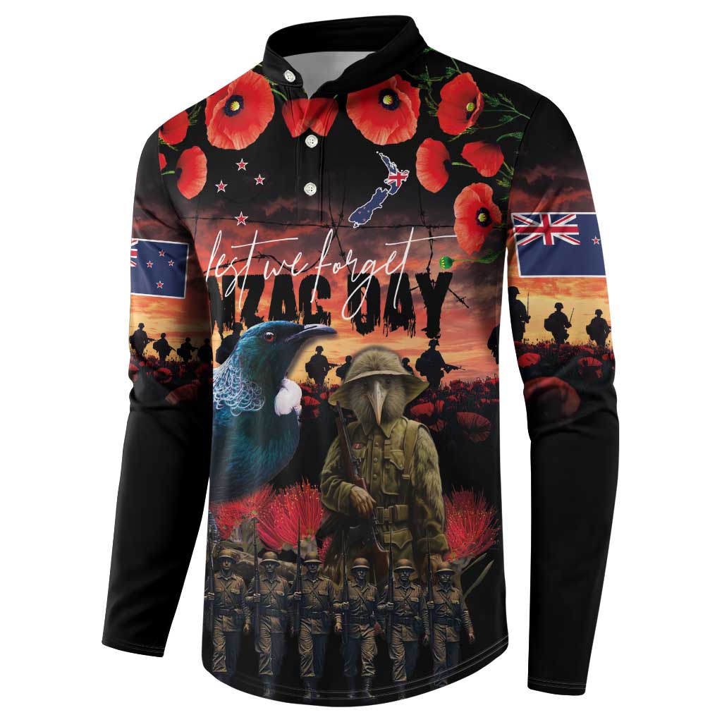 New Zealand ANZAC Day Button Sweatshirt Tui Bird and Kiwi Bird Soldier - Forever in My Thoughts LT03 - Polynesian Pride