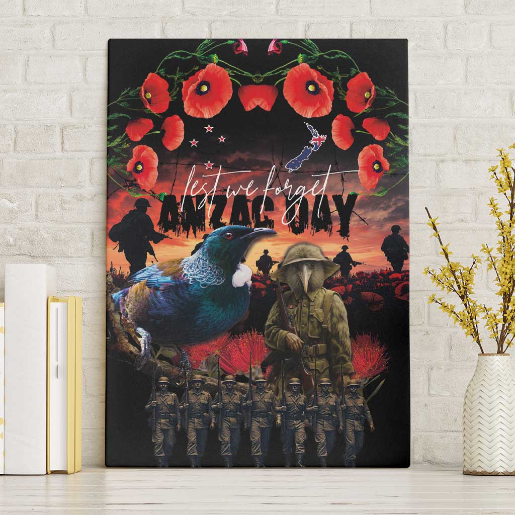 New Zealand ANZAC Day Canvas Wall Art Tui Bird and Kiwi Bird Soldier - Forever in My Thoughts LT03 Without Frame Black - Polynesian Pride