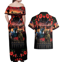 New Zealand ANZAC Day Couples Matching Off Shoulder Maxi Dress and Hawaiian Shirt Tui Bird and Kiwi Bird Soldier - Forever in My Thoughts LT03 - Polynesian Pride