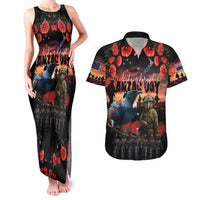 New Zealand ANZAC Day Couples Matching Tank Maxi Dress and Hawaiian Shirt Tui Bird and Kiwi Bird Soldier - Forever in My Thoughts LT03 Black - Polynesian Pride