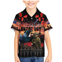 New Zealand ANZAC Day Family Matching Mermaid Dress and Hawaiian Shirt Tui Bird and Kiwi Bird Soldier - Forever in My Thoughts LT03 Son's Shirt Black - Polynesian Pride