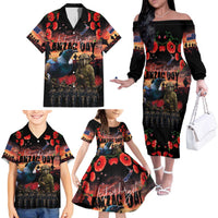 New Zealand ANZAC Day Family Matching Off The Shoulder Long Sleeve Dress and Hawaiian Shirt Tui Bird and Kiwi Bird Soldier - Forever in My Thoughts LT03 - Polynesian Pride