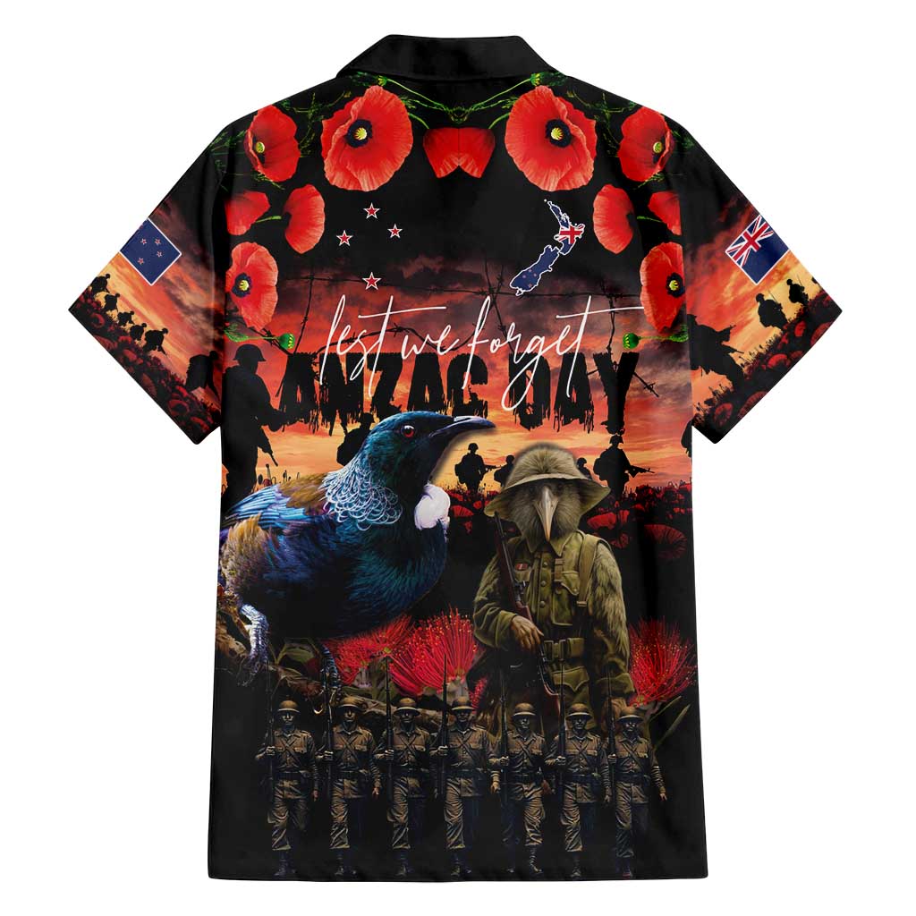 New Zealand ANZAC Day Family Matching Off Shoulder Maxi Dress and Hawaiian Shirt Tui Bird and Kiwi Bird Soldier - Forever in My Thoughts LT03 - Polynesian Pride