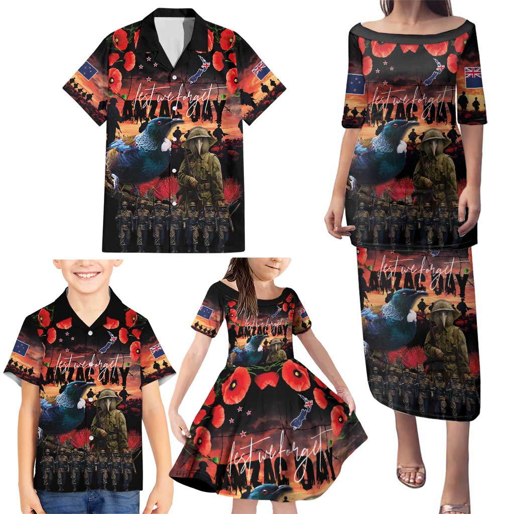 New Zealand ANZAC Day Family Matching Puletasi and Hawaiian Shirt Tui Bird and Kiwi Bird Soldier - Forever in My Thoughts LT03 - Polynesian Pride