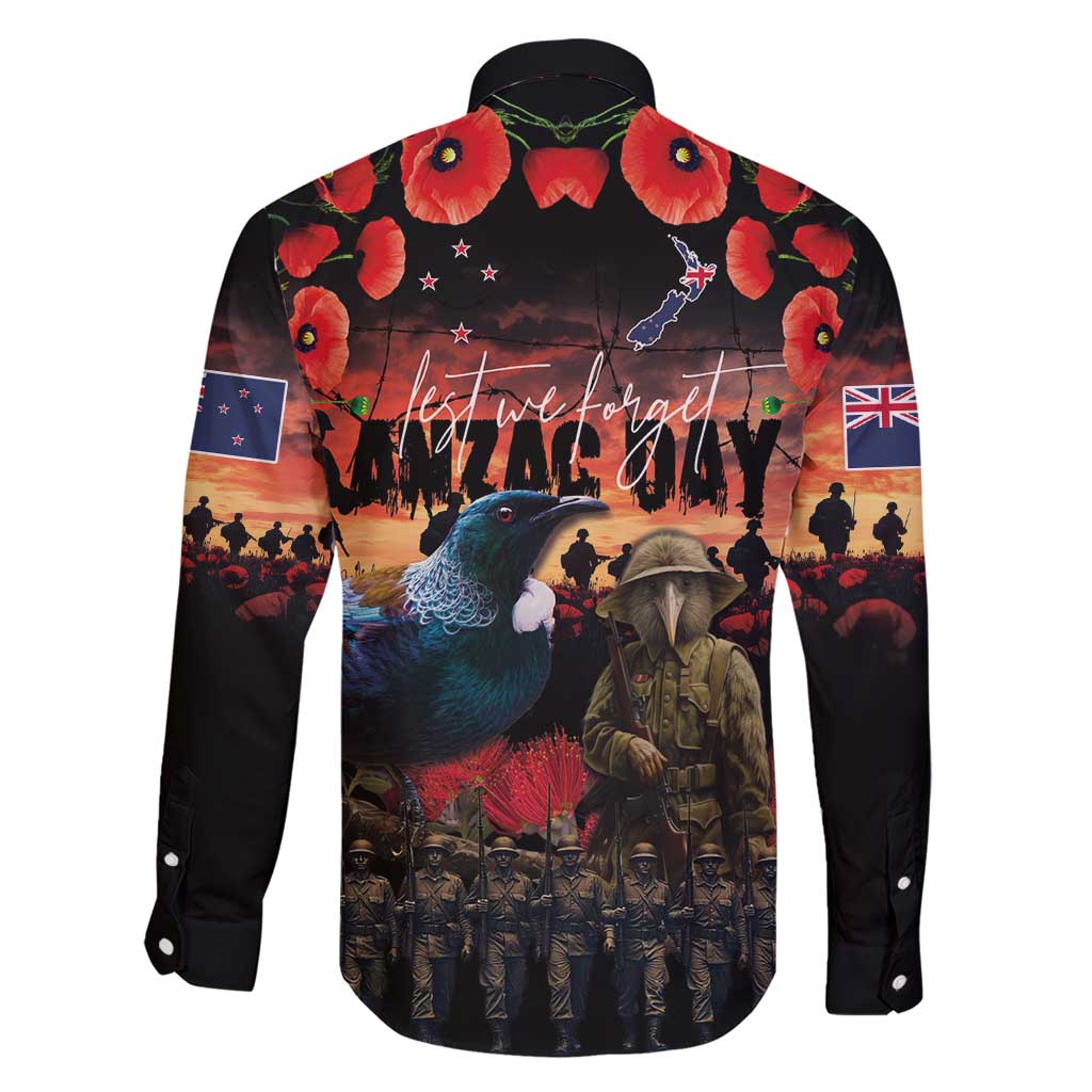 New Zealand ANZAC Day Family Matching Short Sleeve Bodycon Dress and Hawaiian Shirt Tui Bird and Kiwi Bird Soldier - Forever in My Thoughts LT03 - Polynesian Pride