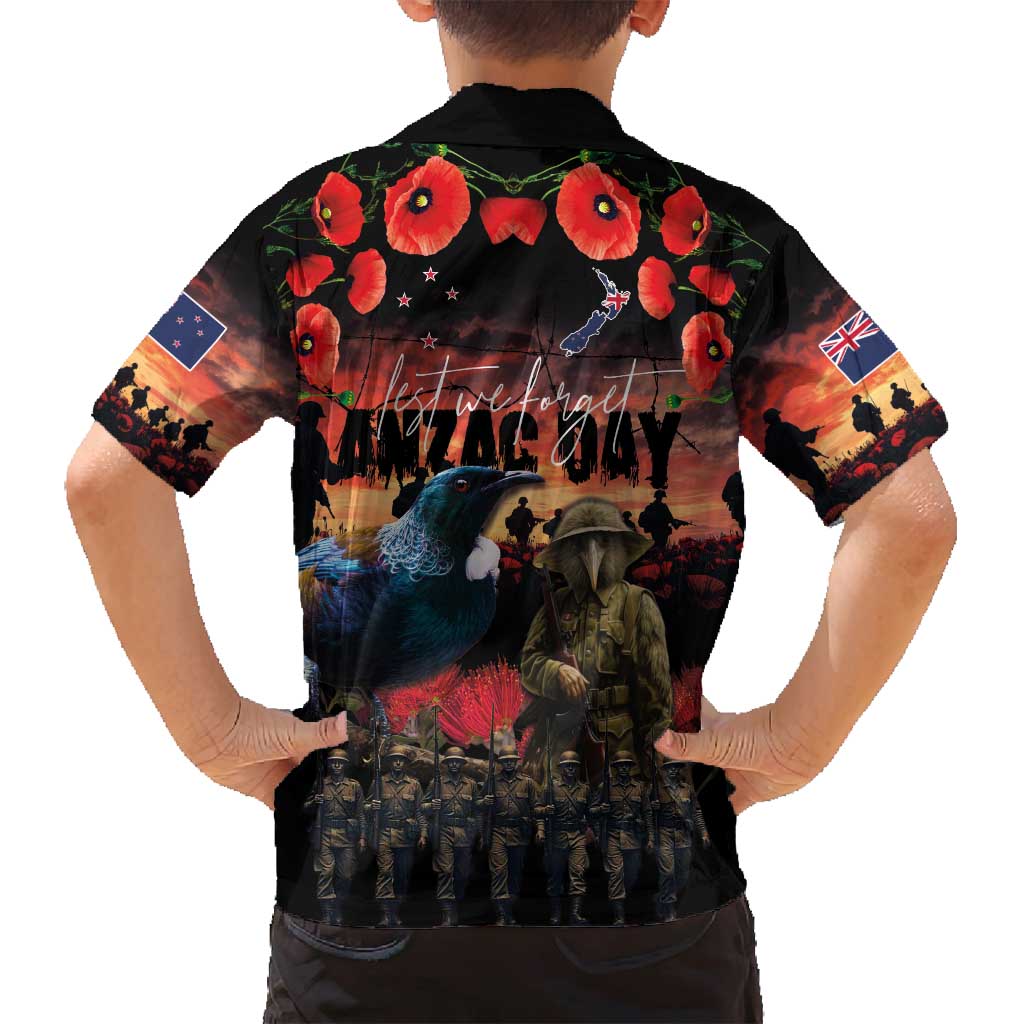 New Zealand ANZAC Day Family Matching Summer Maxi Dress and Hawaiian Shirt Tui Bird and Kiwi Bird Soldier - Forever in My Thoughts LT03 - Polynesian Pride