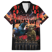 New Zealand ANZAC Day Family Matching Summer Maxi Dress and Hawaiian Shirt Tui Bird and Kiwi Bird Soldier - Forever in My Thoughts LT03 Dad's Shirt - Short Sleeve Black - Polynesian Pride