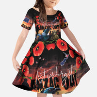 New Zealand ANZAC Day Family Matching Tank Maxi Dress and Hawaiian Shirt Tui Bird and Kiwi Bird Soldier - Forever in My Thoughts LT03 Daughter's Dress Black - Polynesian Pride