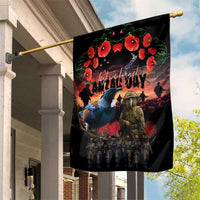 New Zealand ANZAC Day Garden Flag Tui Bird and Kiwi Bird Soldier - Forever in My Thoughts LT03 House Flag Black - Polynesian Pride