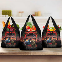 New Zealand ANZAC Day Grocery Bag Tui Bird and Kiwi Bird Soldier - Forever in My Thoughts LT03 3-pack One Size Black - Polynesian Pride