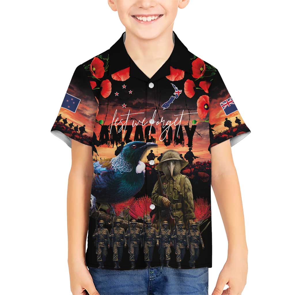 New Zealand ANZAC Day Hawaiian Shirt Tui Bird and Kiwi Bird Soldier - Forever in My Thoughts LT03 - Polynesian Pride