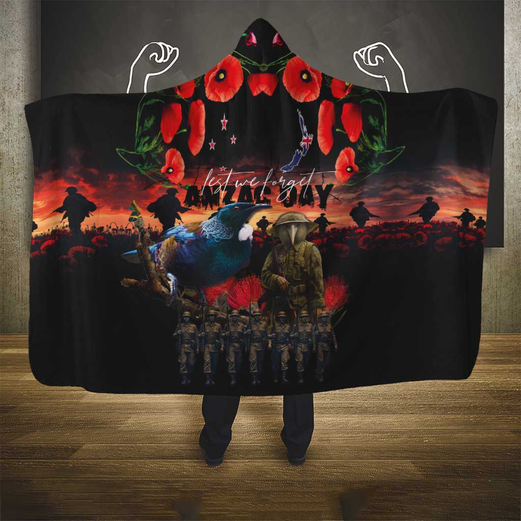 New Zealand ANZAC Day Hooded Blanket Tui Bird and Kiwi Bird Soldier - Forever in My Thoughts LT03 - Polynesian Pride