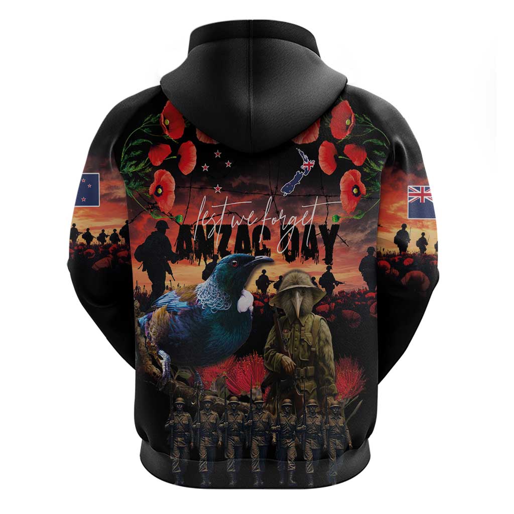 New Zealand ANZAC Day Hoodie Tui Bird and Kiwi Bird Soldier - Forever in My Thoughts LT03 - Polynesian Pride