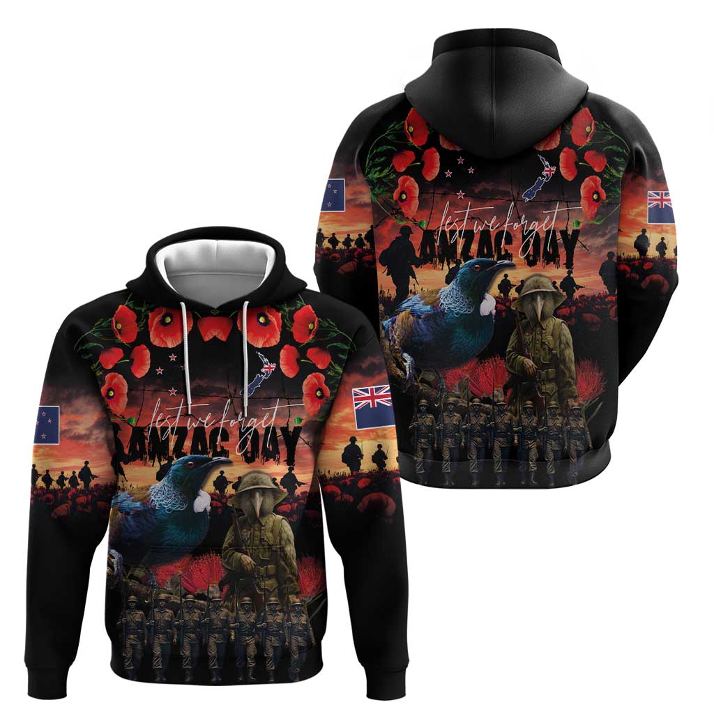 New Zealand ANZAC Day Hoodie Tui Bird and Kiwi Bird Soldier - Forever in My Thoughts LT03 - Polynesian Pride