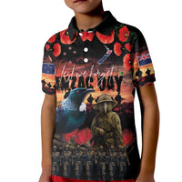 New Zealand ANZAC Day Kid Polo Shirt Tui Bird and Kiwi Bird Soldier - Forever in My Thoughts LT03 Kid Black - Polynesian Pride