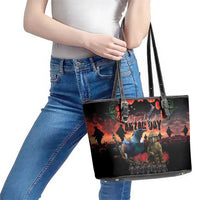 New Zealand ANZAC Day Leather Tote Bag Tui Bird and Kiwi Bird Soldier - Forever in My Thoughts LT03 - Polynesian Pride