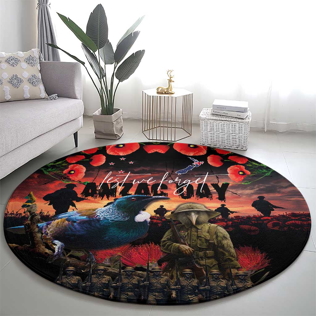 New Zealand ANZAC Day Round Carpet Tui Bird and Kiwi Bird Soldier - Forever in My Thoughts LT03 - Polynesian Pride
