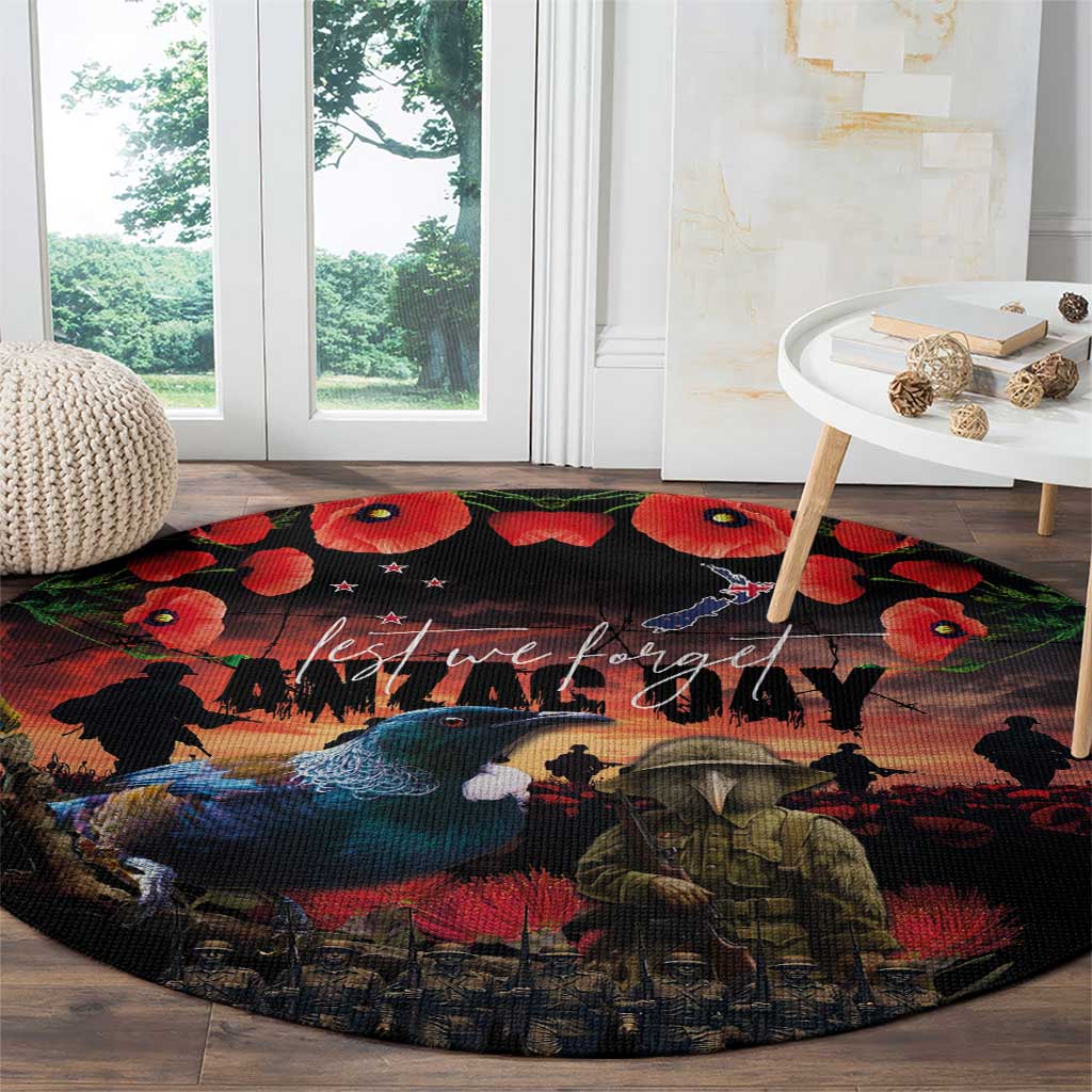 New Zealand ANZAC Day Round Carpet Tui Bird and Kiwi Bird Soldier - Forever in My Thoughts LT03 - Polynesian Pride