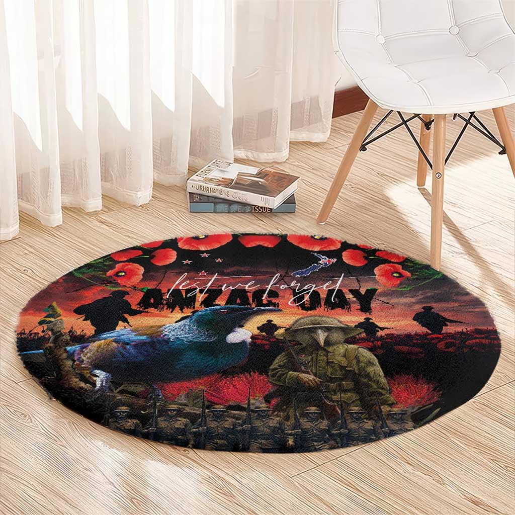 New Zealand ANZAC Day Round Carpet Tui Bird and Kiwi Bird Soldier - Forever in My Thoughts LT03 - Polynesian Pride