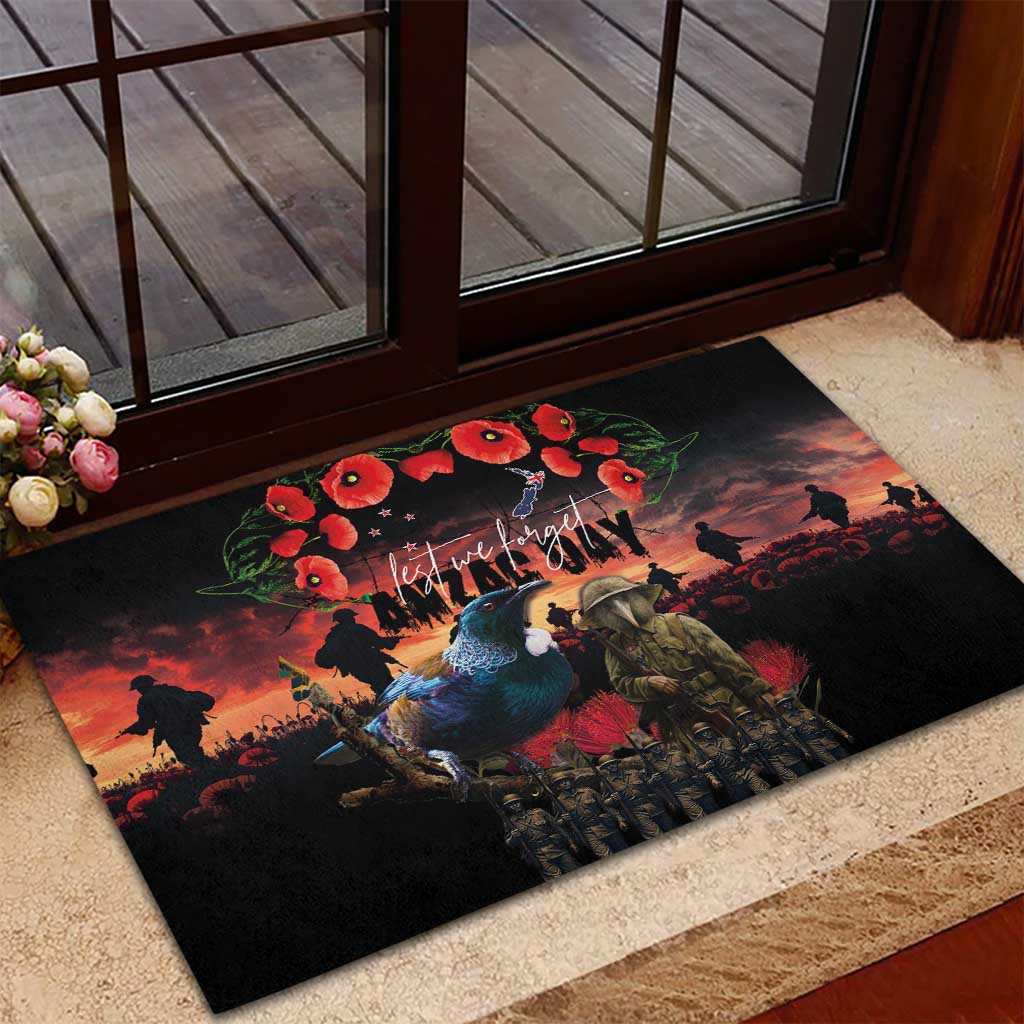 New Zealand ANZAC Day Rubber Doormat Tui Bird and Kiwi Bird Soldier - Forever in My Thoughts LT03 - Polynesian Pride