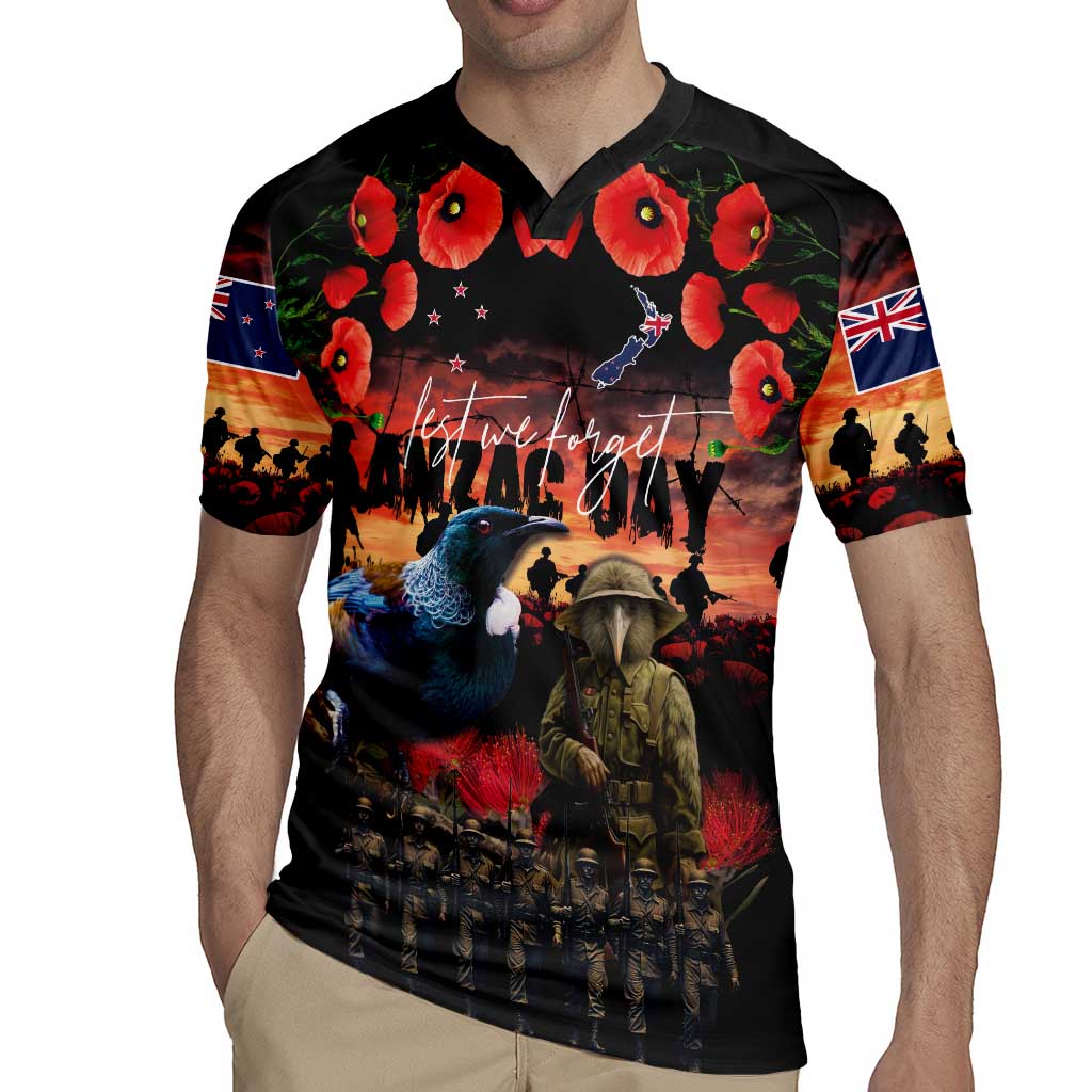New Zealand ANZAC Day Rugby Jersey Tui Bird and Kiwi Bird Soldier - Forever in My Thoughts LT03 - Polynesian Pride